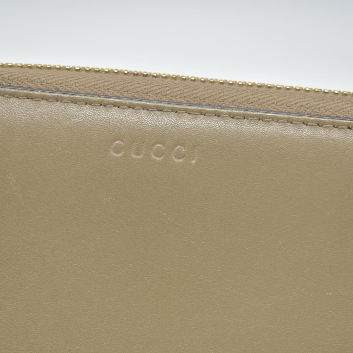 GUCCI Bamboo Pearl Leather Zip Around Long Wallet Beige