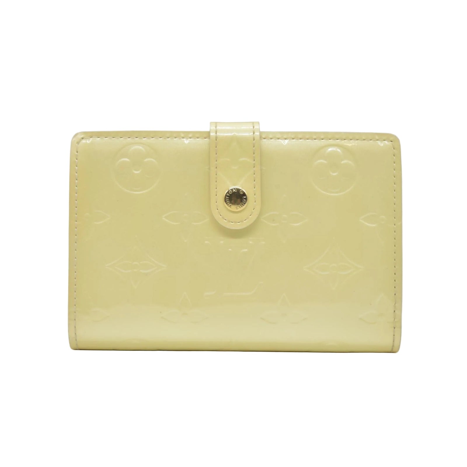 $935 2005 Louis Vuitton Monogram Vernis French Purse Wallet Beige MI0045