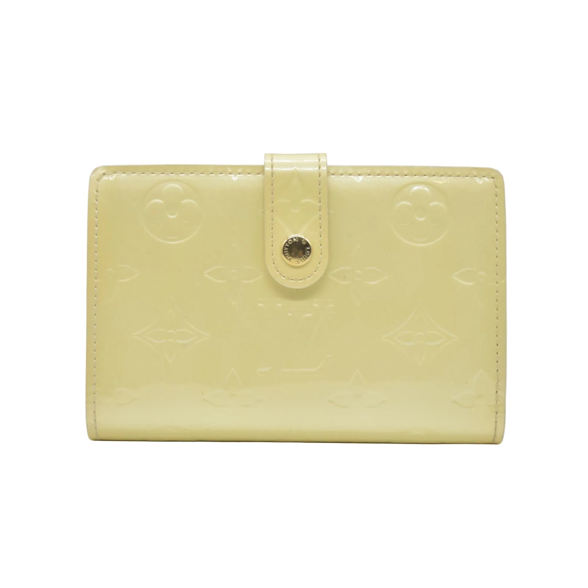 $935 2005 Louis Vuitton Monogram Vernis French Purse Wallet Beige MI0045