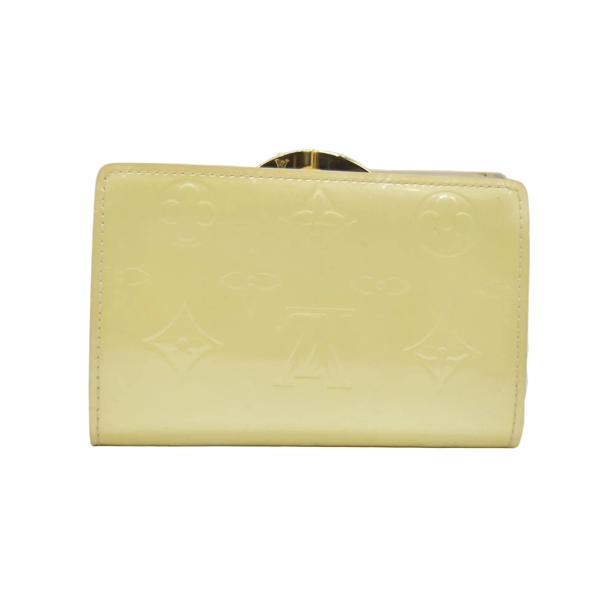 $935 2005 Louis Vuitton Monogram Vernis French Purse Wallet Beige MI0045