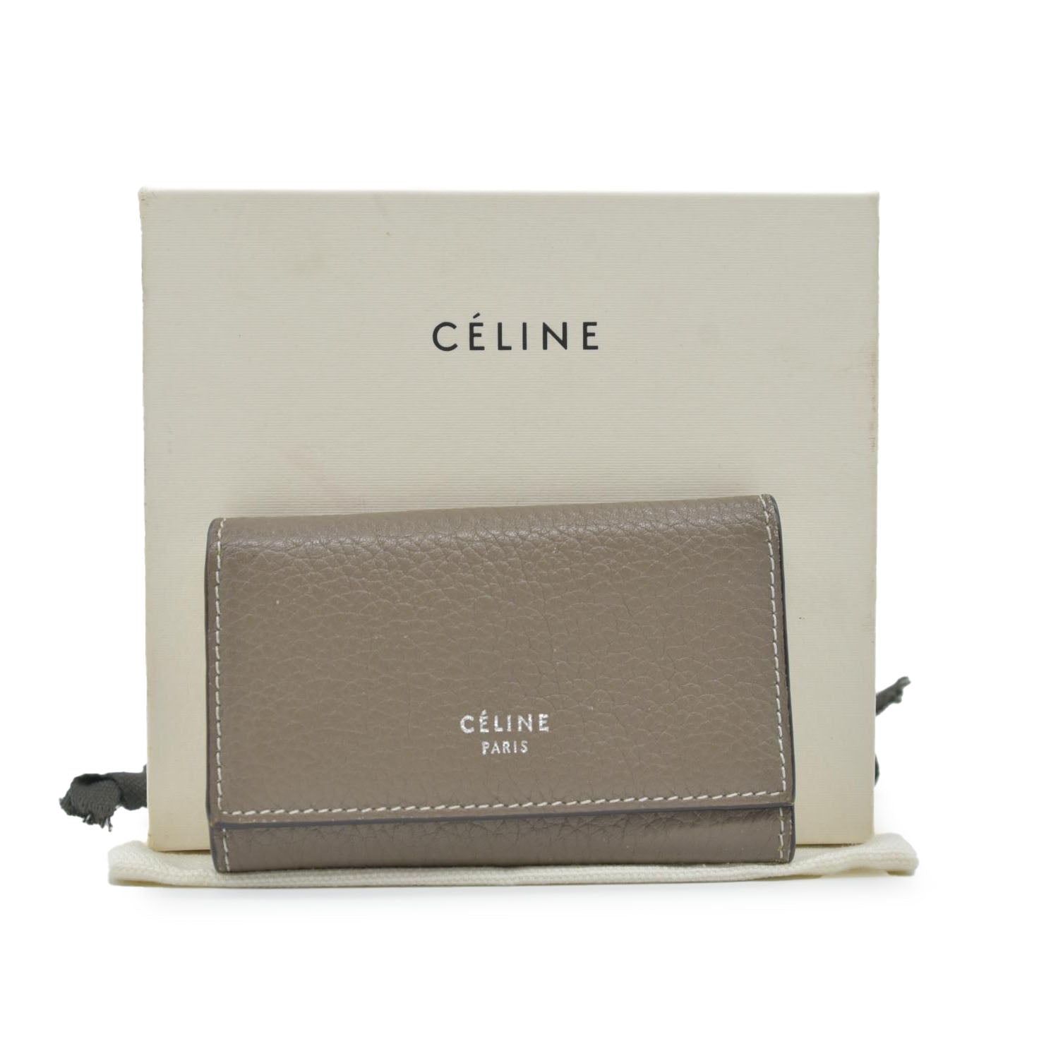 $490 CELINE Logo Leather 6 Ring Key Case Gray