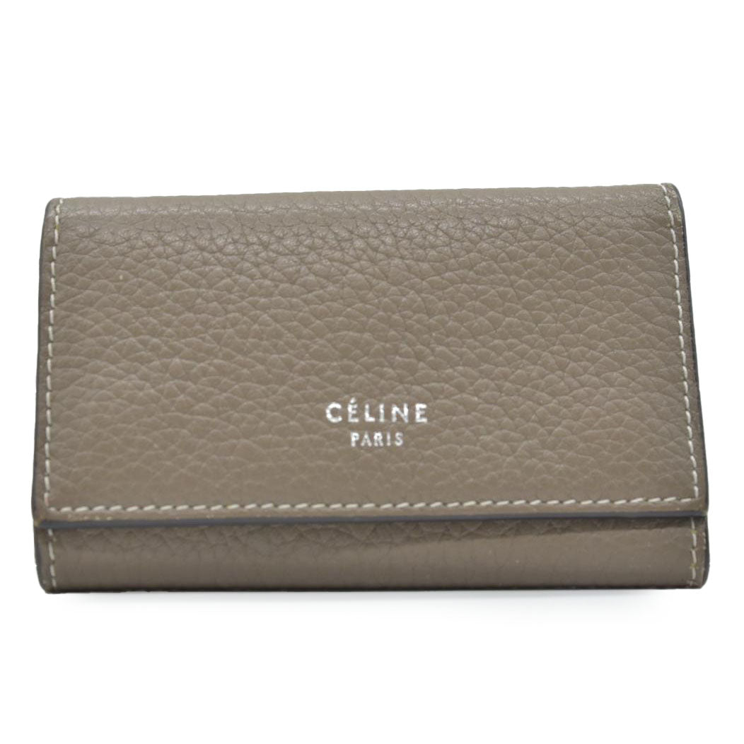$490 CELINE Logo Leather 6 Ring Key Case Gray