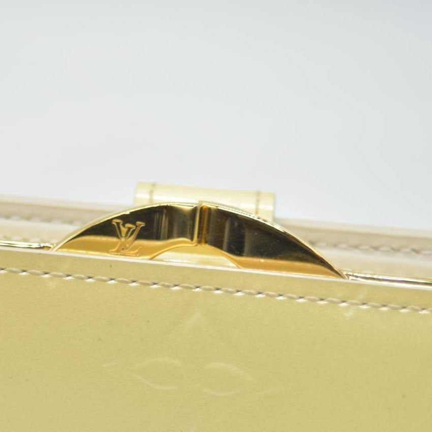 $935 2005 Louis Vuitton Monogram Vernis French Purse Wallet Beige MI0045