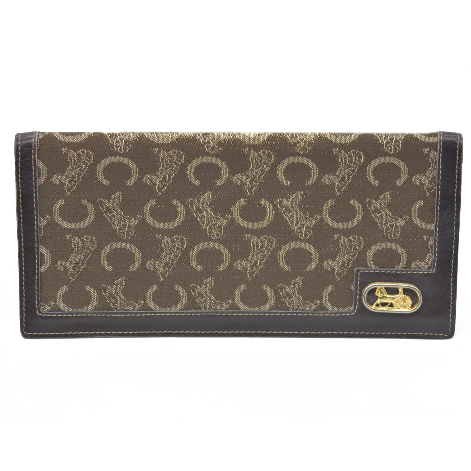 CELINE Wallet Long C Macadam Horse Carriage Leather Canvas Brown