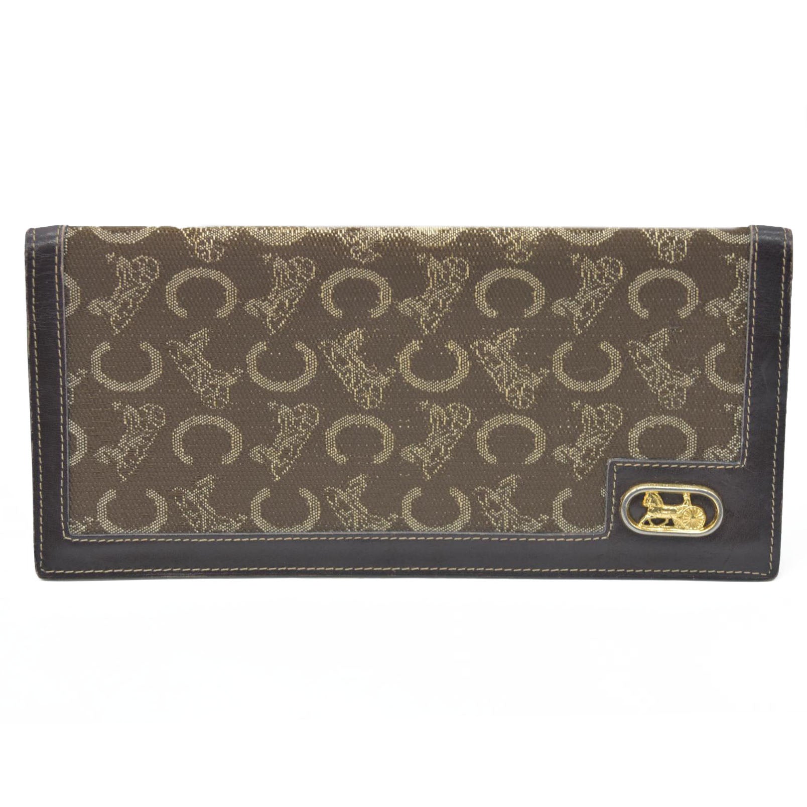 CELINE Wallet Long C Macadam Horse Carriage Leather Canvas Brown