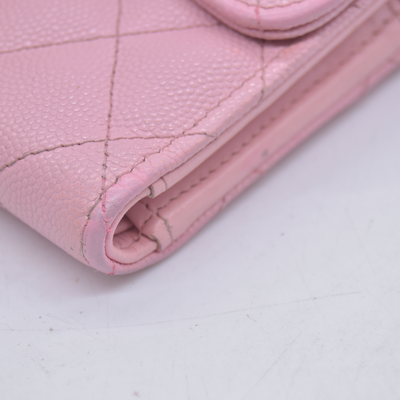 $1475 Chanel 2021-2022 Pink Quilted Caviar Leather Medium Flap Wallet 10021116