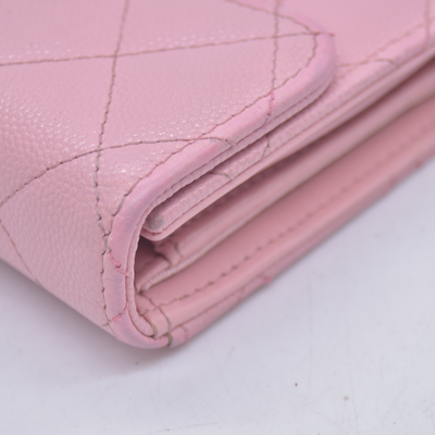 $1475 Chanel 2021-2022 Pink Quilted Caviar Leather Medium Flap Wallet 10021116