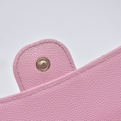 $1475 Chanel 2021-2022 Pink Quilted Caviar Leather Medium Flap Wallet 10021116