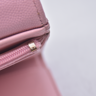 $1475 Chanel 2021-2022 Pink Quilted Caviar Leather Medium Flap Wallet 10021116