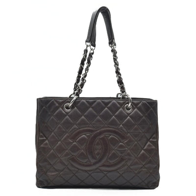 AUCTION $2900 Chanel  Caviar Quilted Grand Shopping Tote GST Brown Silver Hardware 2009