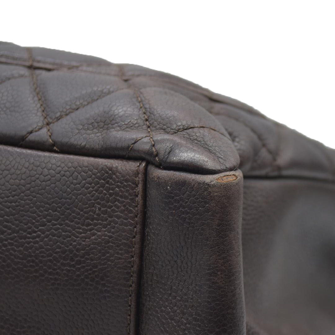 AUCTION $2900 Chanel  Caviar Quilted Grand Shopping Tote GST Brown Silver Hardware 2009