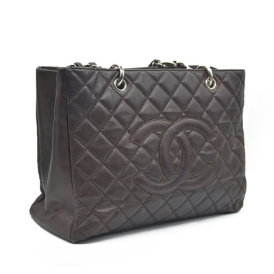 AUCTION $2900 Chanel  Caviar Quilted Grand Shopping Tote GST Brown Silver Hardware 2009