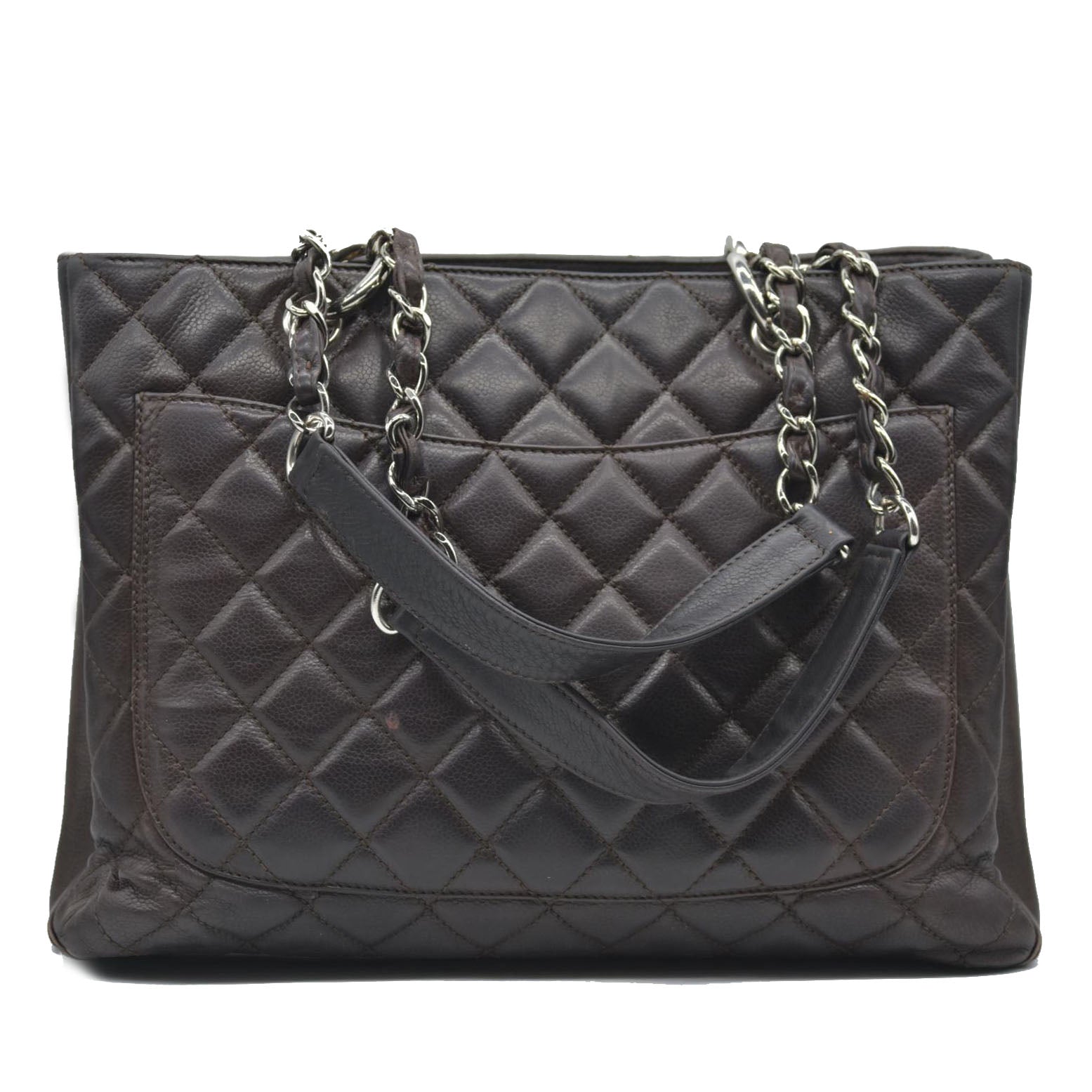 AUCTION $2900 Chanel  Caviar Quilted Grand Shopping Tote GST Brown Silver Hardware 2009