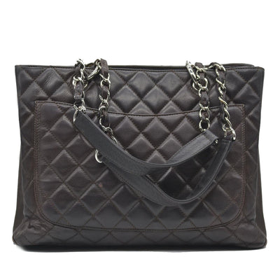 AUCTION $2900 Chanel  Caviar Quilted Grand Shopping Tote GST Brown Silver Hardware 2009