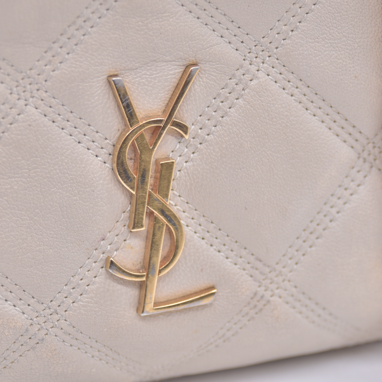 $1350 2021 Saint Laurent Grained Lambskin Quilted Mini Becky Double Zip Bag Cream 10021094