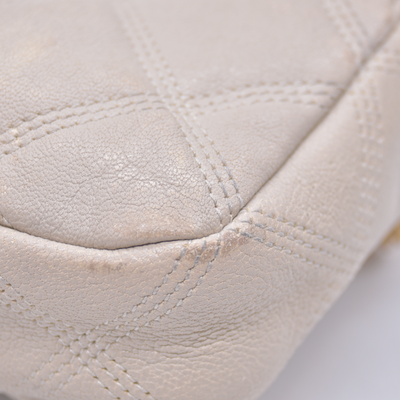 $1350 2021 Saint Laurent Grained Lambskin Quilted Mini Becky Double Zip Bag Cream 10021094