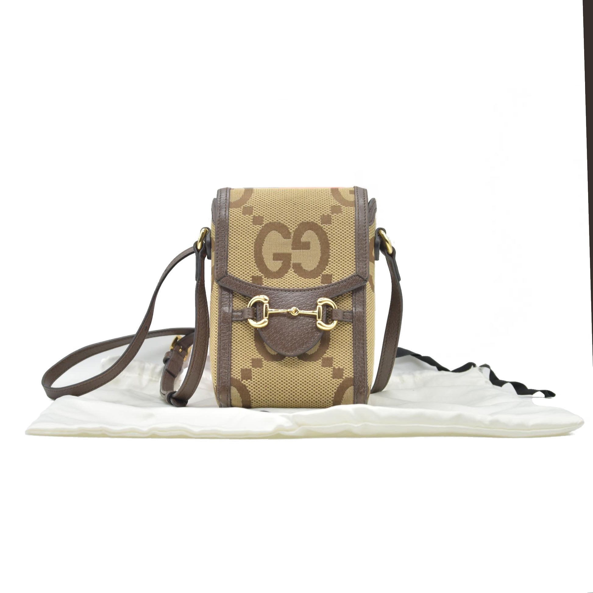 $1200 Gucci Horsebit 1955 Jumbo GG Mini Crossbody Bag Beige CONSIGNMENT