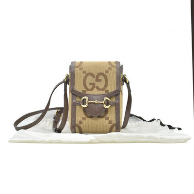 $1200 Gucci Horsebit 1955 Jumbo GG Mini Crossbody Bag Beige CONSIGNMENT