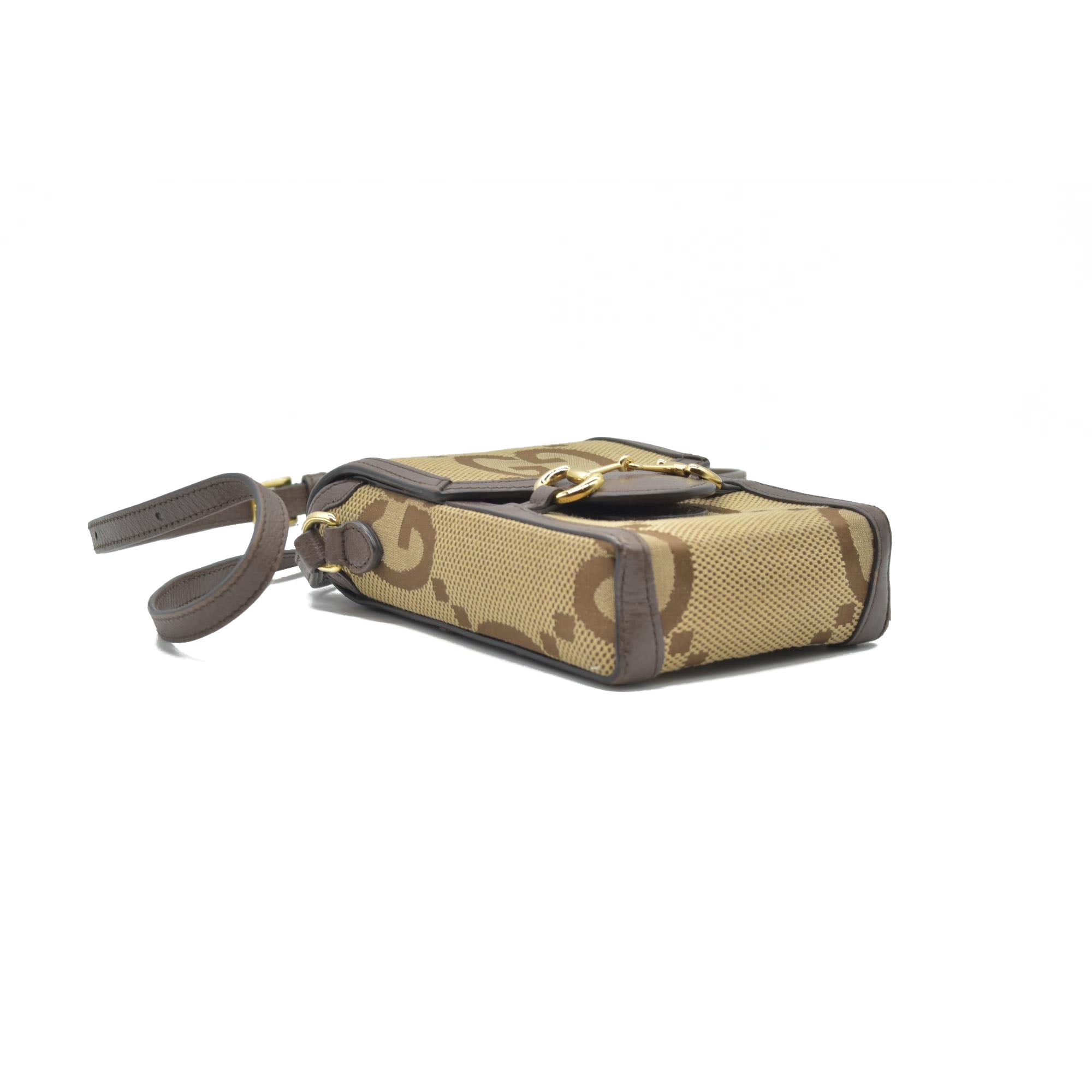 $1200 Gucci Horsebit 1955 Jumbo GG Mini Crossbody Bag Beige CONSIGNMENT
