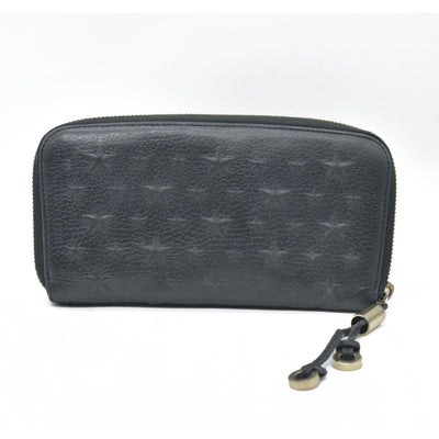 JIMMY CHOO Zip Around Leather Long Wallet Black with Star Studs
