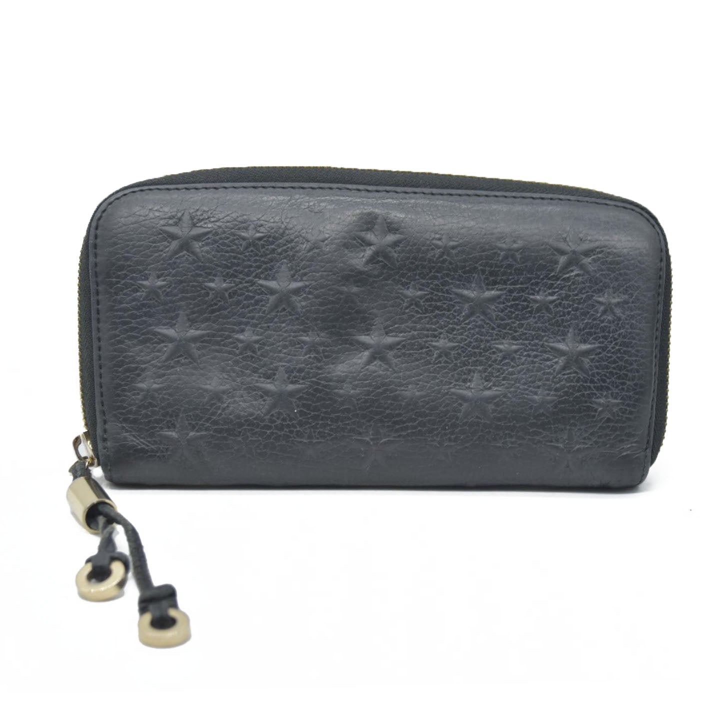 JIMMY CHOO Zip Around Leather Long Wallet Black with Star Studs