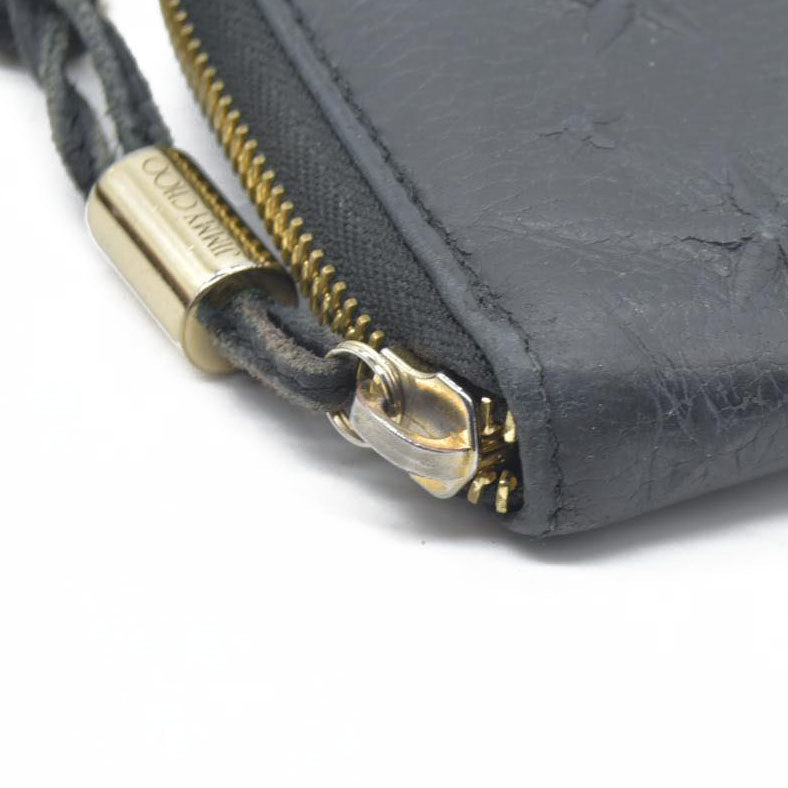 JIMMY CHOO Zip Around Leather Long Wallet Black with Star Studs