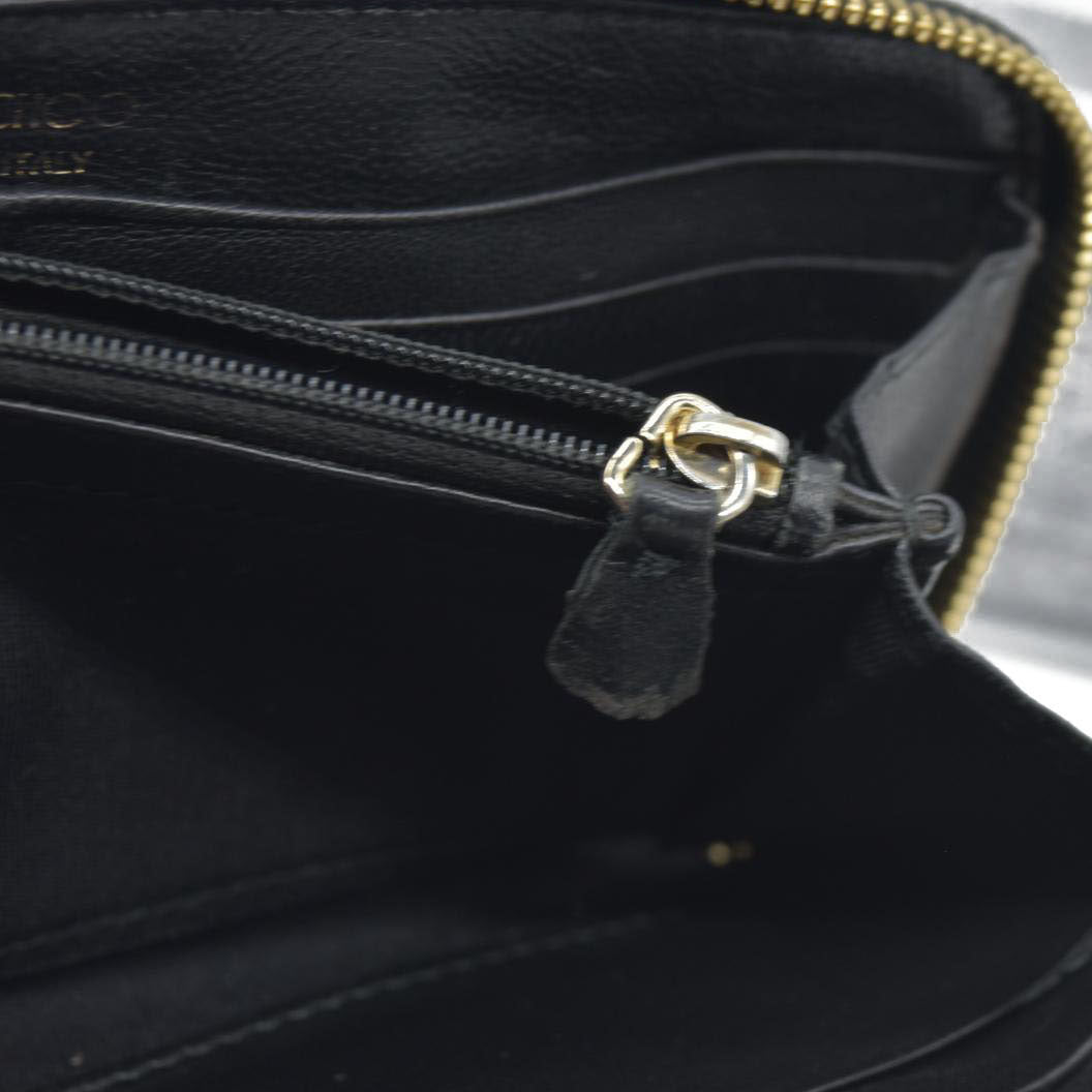JIMMY CHOO Zip Around Leather Long Wallet Black with Star Studs
