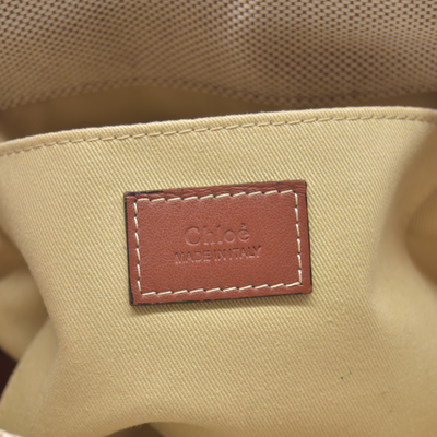 $1250 Chloe Linen Calfskin Small Woody Ribbon Tote  White Brown