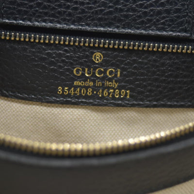 $1100 Gucci Pebbled Calfskin Small Swing Tote Black
