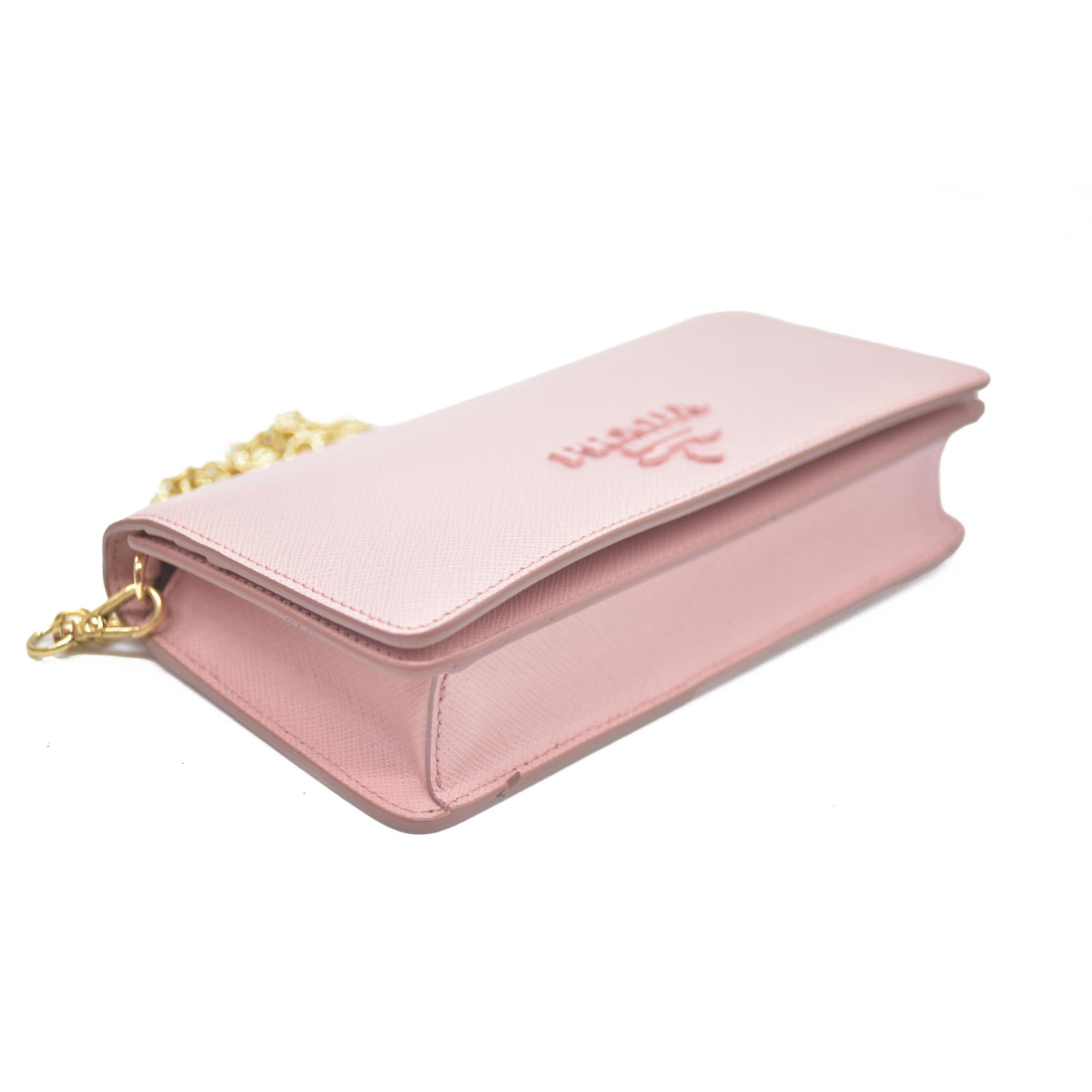 Prada  Saffiano Cahier Chain Wallet Petalo