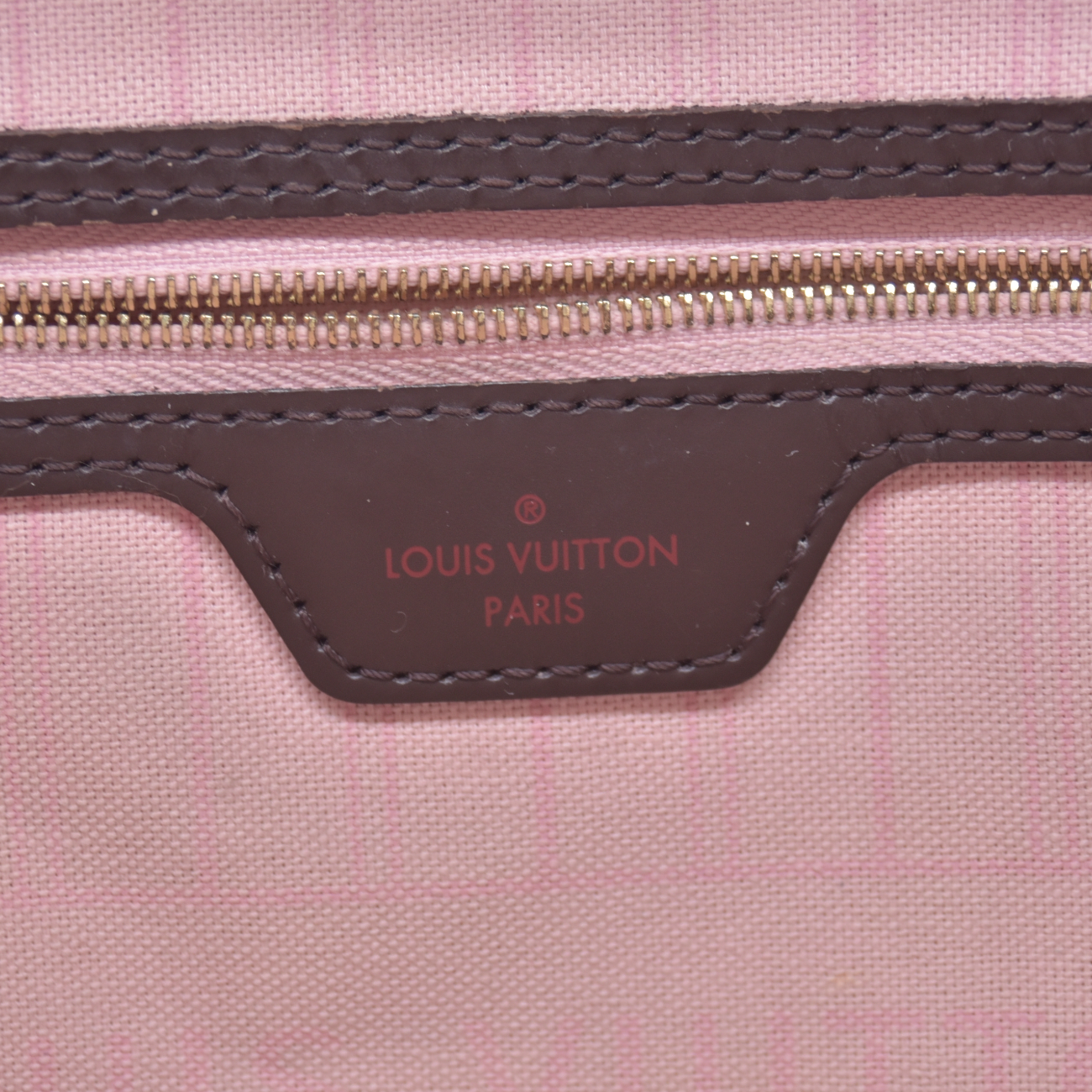 $2240 2018 Louis Vuitton Damier Ebene Neverfull MM Rose Ballerine with Pouch 10021111 SD2168