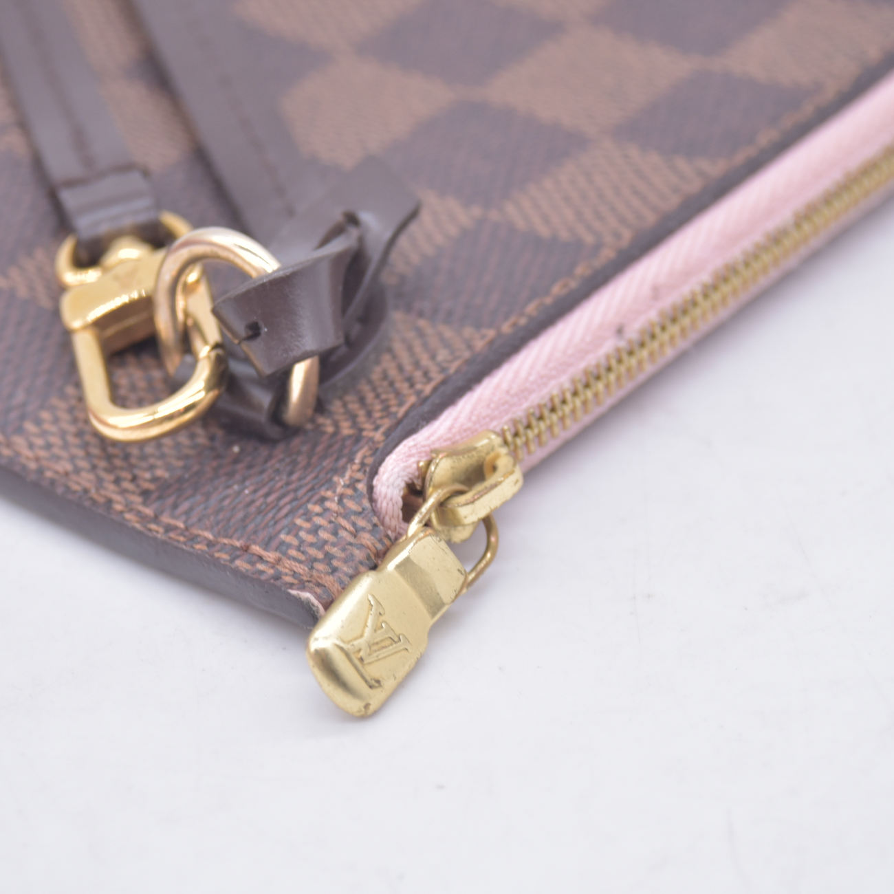 $2240 2018 Louis Vuitton Damier Ebene Neverfull MM Rose Ballerine with Pouch 10021111 SD2168