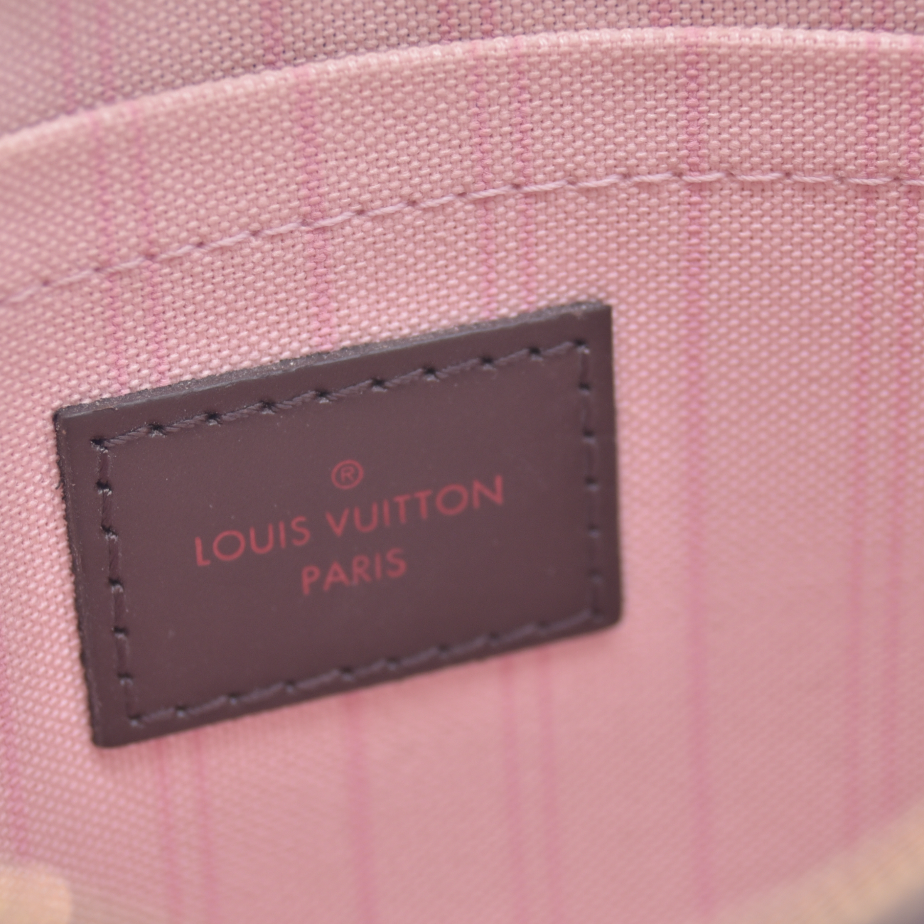 $2240 2018 Louis Vuitton Damier Ebene Neverfull MM Rose Ballerine with Pouch 10021111 SD2168