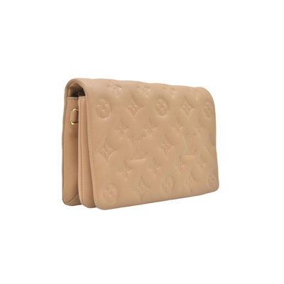 $3150 Louis Vuitton Lambskin Embossed Monogram Pochette Coussin Camel Color Transfer