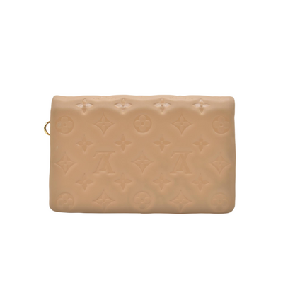 $3150 Louis Vuitton Lambskin Embossed Monogram Pochette Coussin Camel Color Transfer