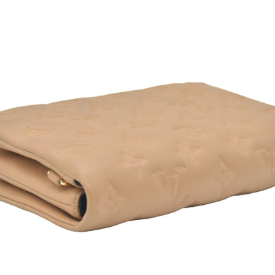 $3150 Louis Vuitton Lambskin Embossed Monogram Pochette Coussin Camel Color Transfer