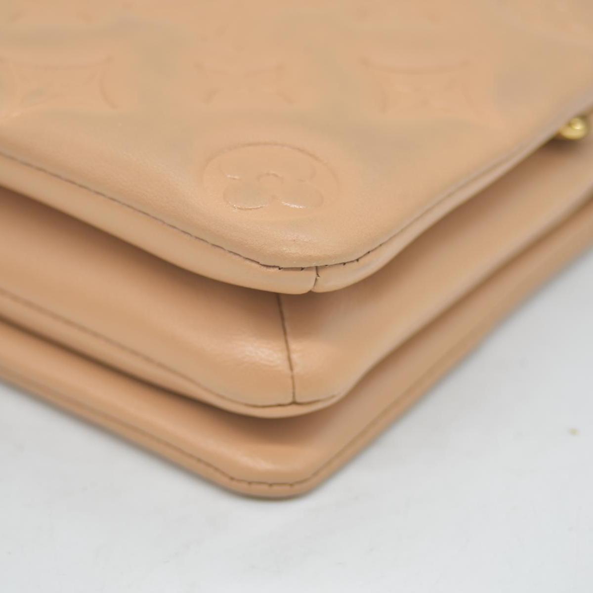 $3150 Louis Vuitton Lambskin Embossed Monogram Pochette Coussin Camel Color Transfer