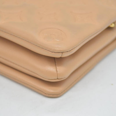 $3150 Louis Vuitton Lambskin Embossed Monogram Pochette Coussin Camel Color Transfer