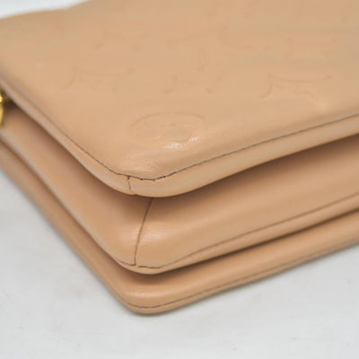 $3150 Louis Vuitton Lambskin Embossed Monogram Pochette Coussin Camel Color Transfer