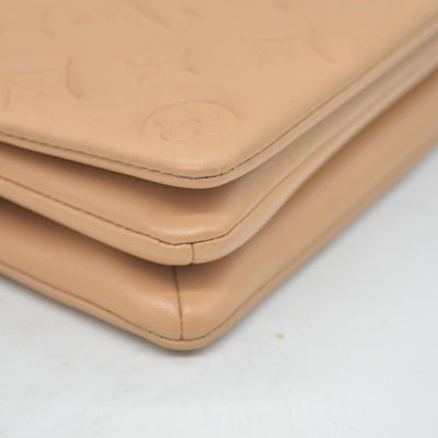 $3150 Louis Vuitton Lambskin Embossed Monogram Pochette Coussin Camel Color Transfer