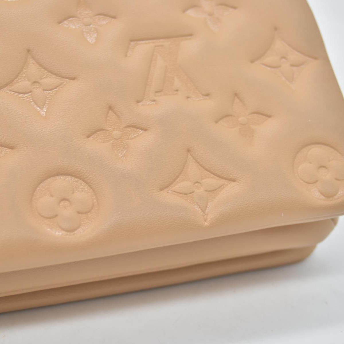 $3150 Louis Vuitton Lambskin Embossed Monogram Pochette Coussin Camel Color Transfer
