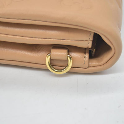 $3150 Louis Vuitton Lambskin Embossed Monogram Pochette Coussin Camel Color Transfer