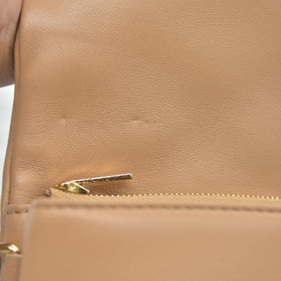 $3150 Louis Vuitton Lambskin Embossed Monogram Pochette Coussin Camel Color Transfer