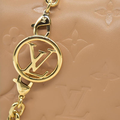 $3150 Louis Vuitton Lambskin Embossed Monogram Pochette Coussin Camel 10020376