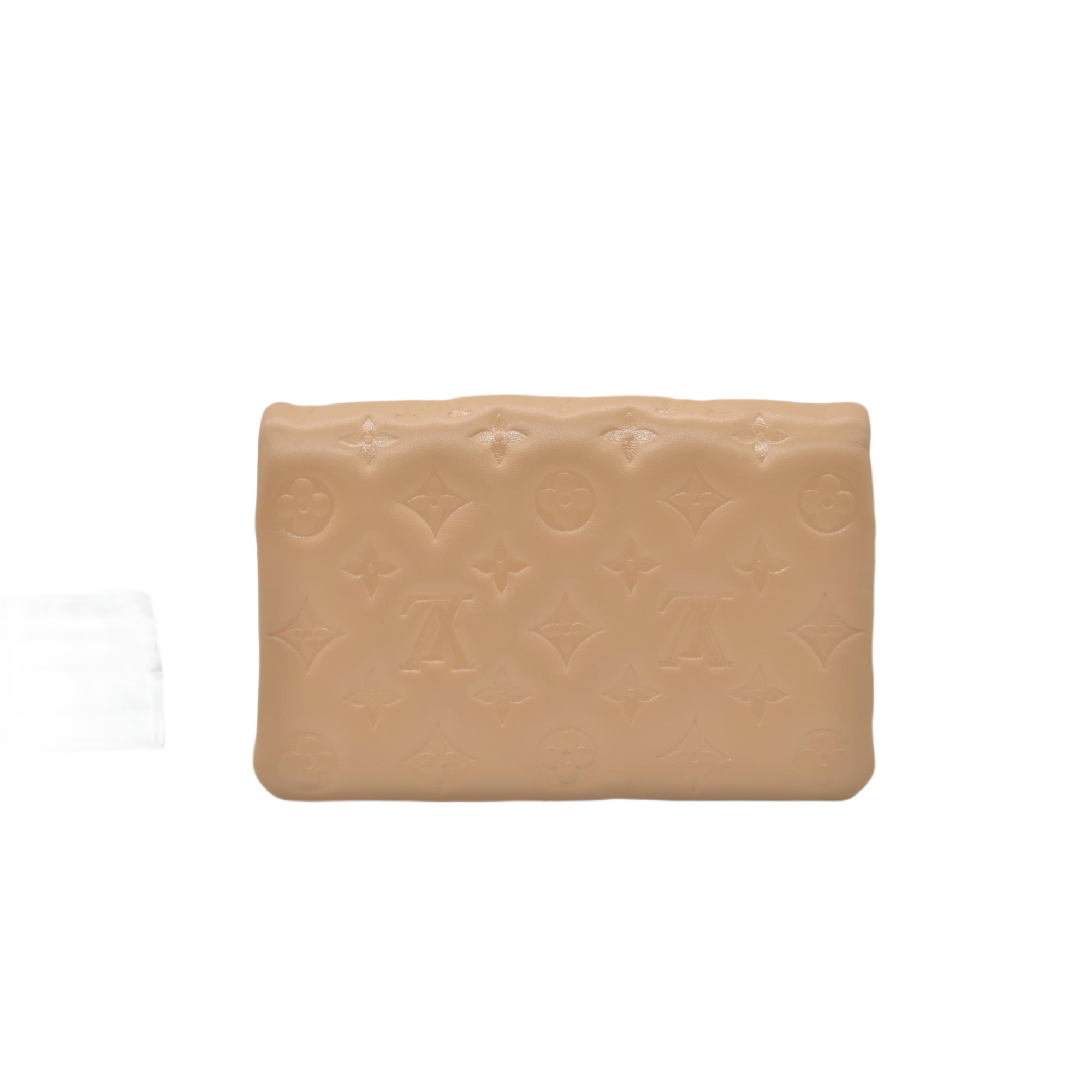 $3150 Louis Vuitton Lambskin Embossed Monogram Pochette Coussin Camel