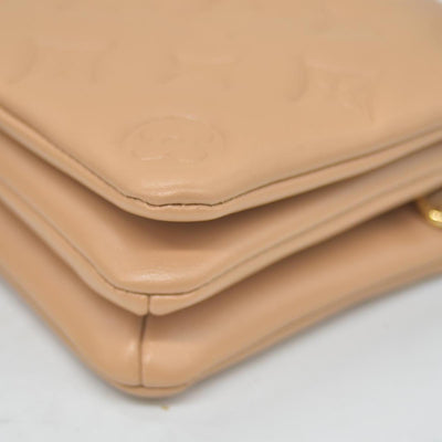 $3150 Louis Vuitton Lambskin Embossed Monogram Pochette Coussin Camel 10020376