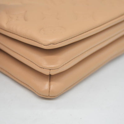 $3150 Louis Vuitton Lambskin Embossed Monogram Pochette Coussin Camel