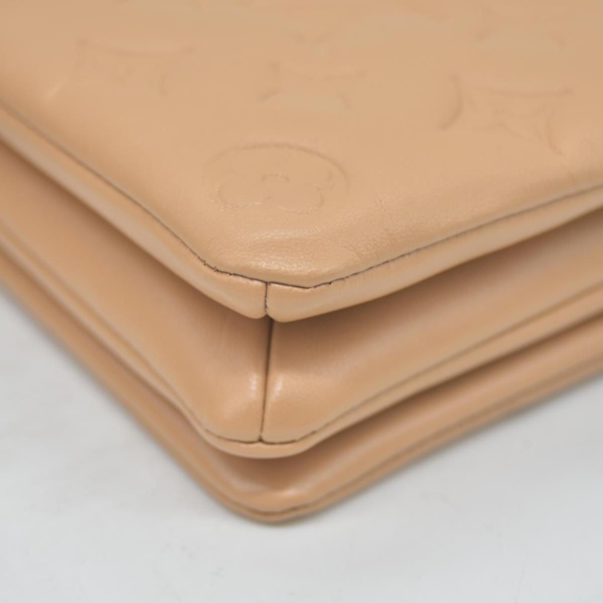 $3150 Louis Vuitton Lambskin Embossed Monogram Pochette Coussin Camel