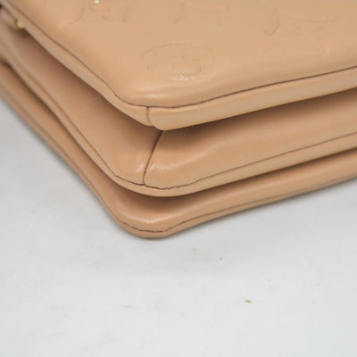 $3150 Louis Vuitton Lambskin Embossed Monogram Pochette Coussin Camel 10020376