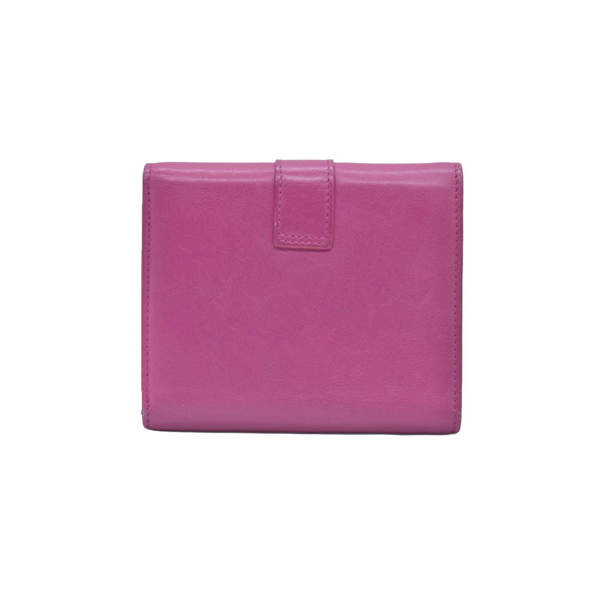 $400 Saint Laurent Classic Y Compact Trifold Wallet Fuchsia CONSIGNMENT